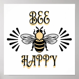 Affiche Abey Happy   Abeille de miel de style Vintage