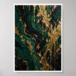 Affiche Abîme d'émeraude - Liquide vert noir et or de luxe