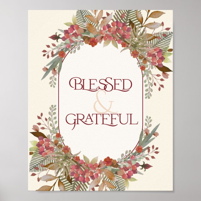 Affiche Abondante automne floral béni Grateful Thanksgivin (Devant)