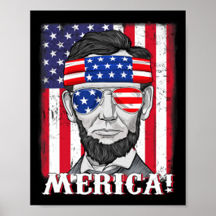 Affiche Abraham Lincoln 4 juillet Merica Drapeau américain