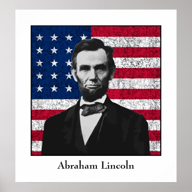 Affiche Abraham Lincoln et le drapeau américain (Devant)