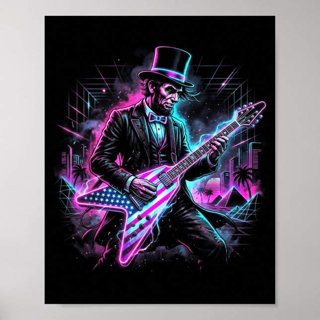 Affiche Abraham Lincoln jouant de la guitare électrique Ab (Devant)