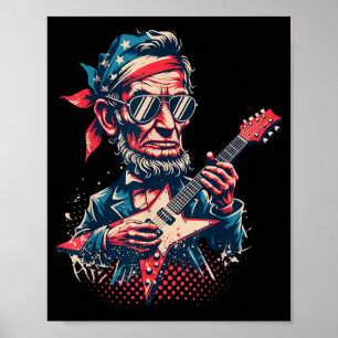 Affiche Abraham Lincoln jouant de la guitare Rock Cool