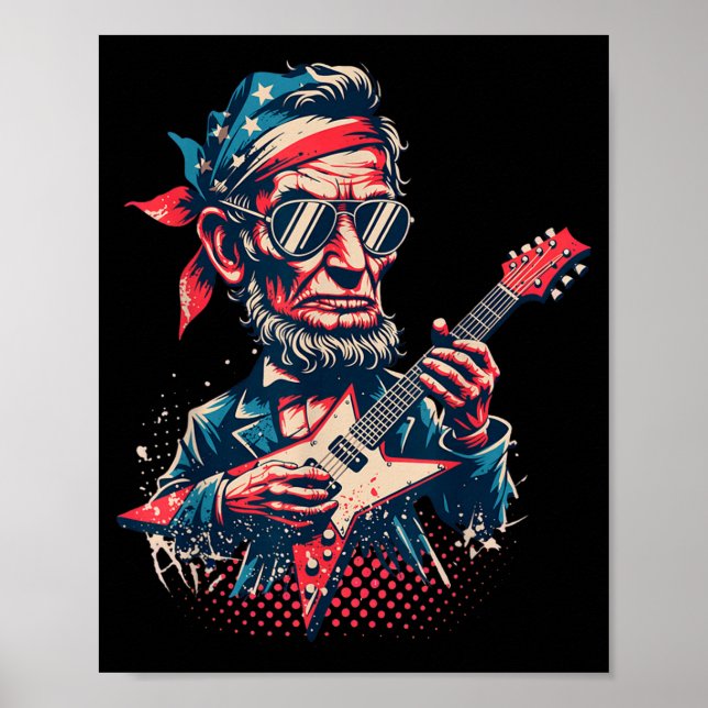 Affiche Abraham Lincoln jouant de la guitare Rock Cool (Devant)