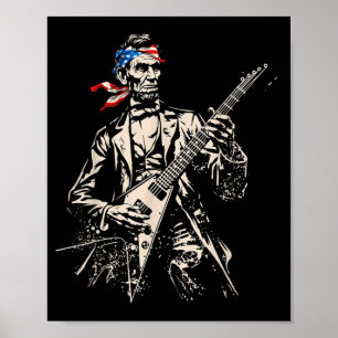 Affiche Abraham Lincoln Rétro Jouant du Rock Roll à la Gui