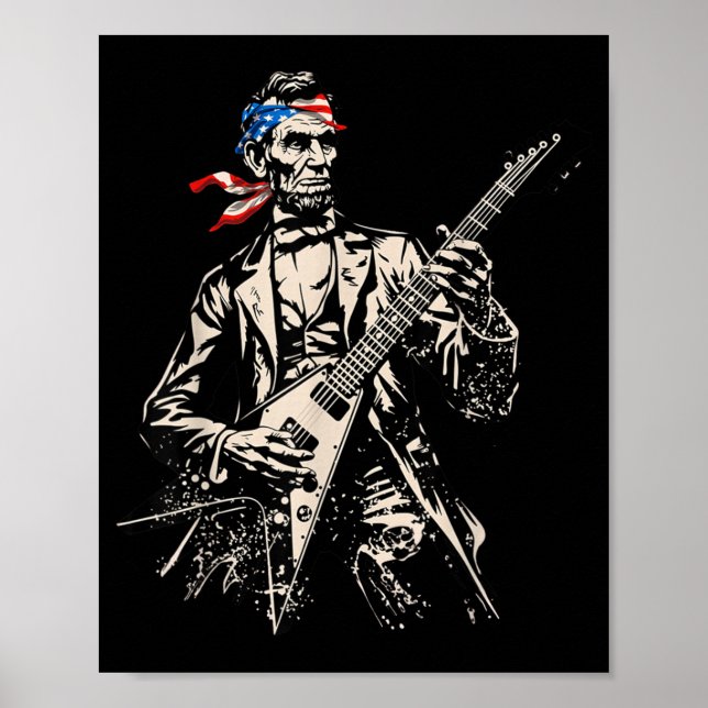 Affiche Abraham Lincoln Rétro Jouant du Rock Roll à la Gui (Devant)