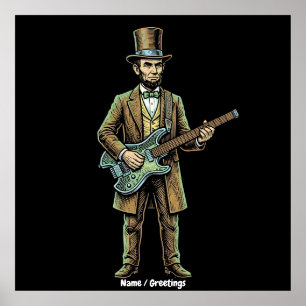 Affiche Abraham Lincoln Tête de Guitare sans Tête en Bois