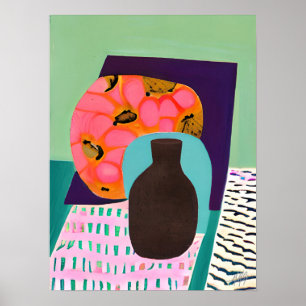 Affiche Abstact Vase et Table Set en Aqua et Orange