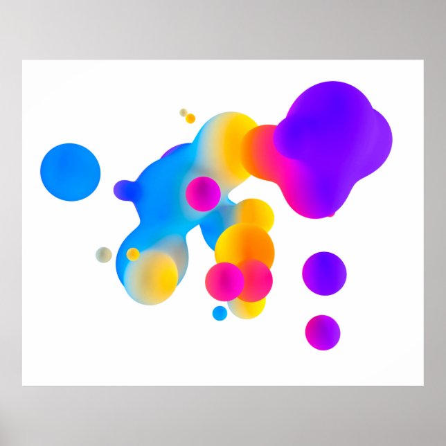 Affiche Abstract 3d colorful gradient drops liquid on whit (Devant)