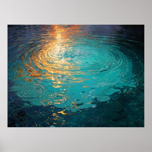 Affiche Abstract Aqua Waves with Golden Sunlight (Devant)