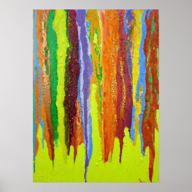 Affiche Abstract Art thick paint drip bright rainbow (Devant)