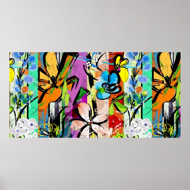 Affiche abstract background composition with flowers, with (Devant)