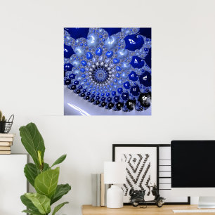 Affiche Abstract Blue Ombre Fractal Bubbles