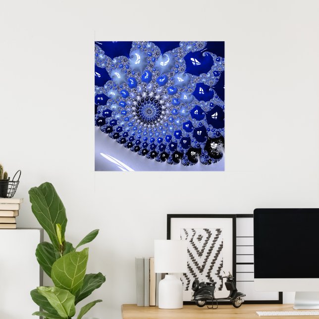 Affiche Abstract Blue Ombre Fractal Bubbles (Bureau à domicile)
