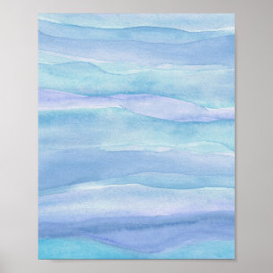 Affiche Abstract Blue Purple Ocean Layers Watercolor Art