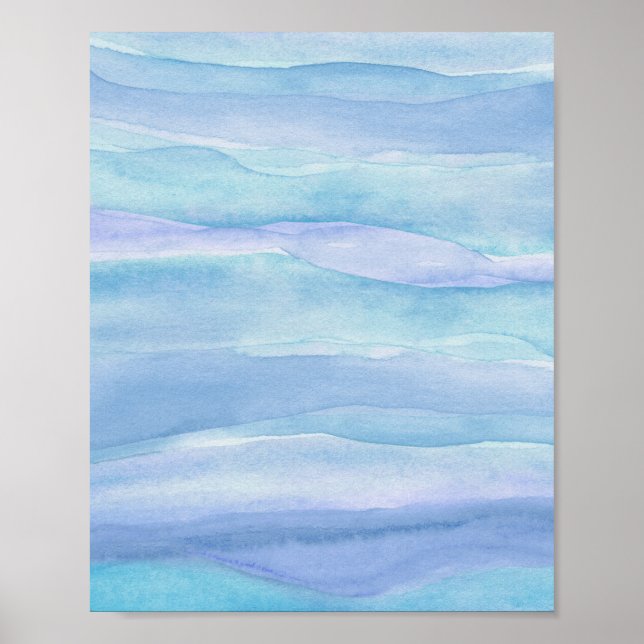 Affiche Abstract Blue Purple Ocean Layers Watercolor Art (Devant)