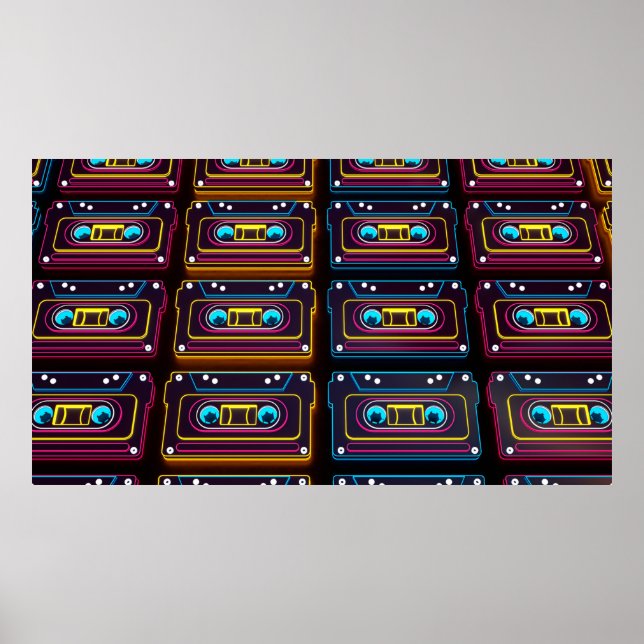 Affiche Abstract Cassette tape neon retro music of backgro (Devant)