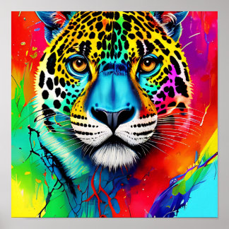 Affiche abstract colorful jaguar art