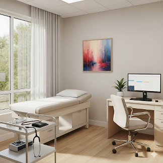 Affiche Abstract Coral and Blue Geometric Art