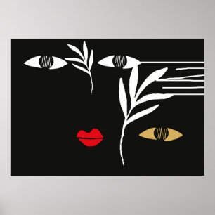 Affiche Abstract design with minimal female face. One line