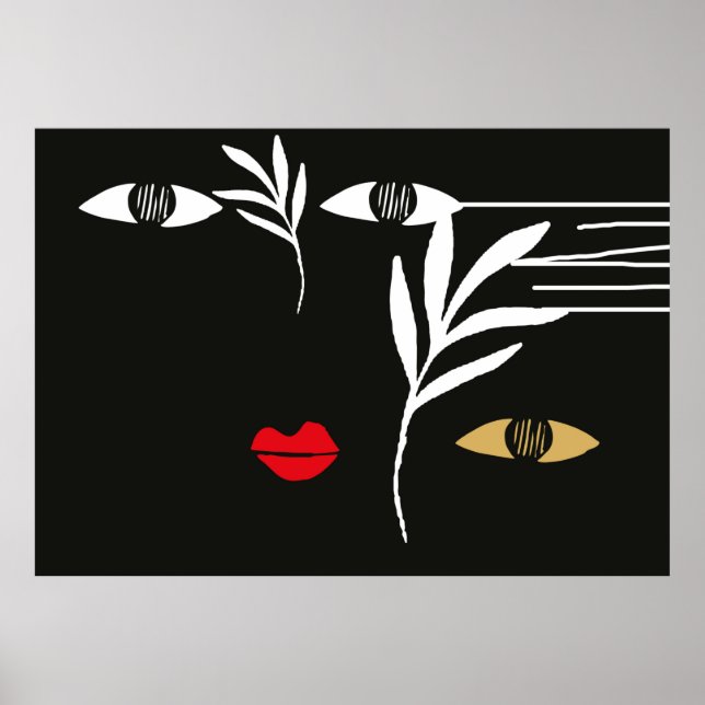 Affiche Abstract design with minimal female face. One line (Devant)