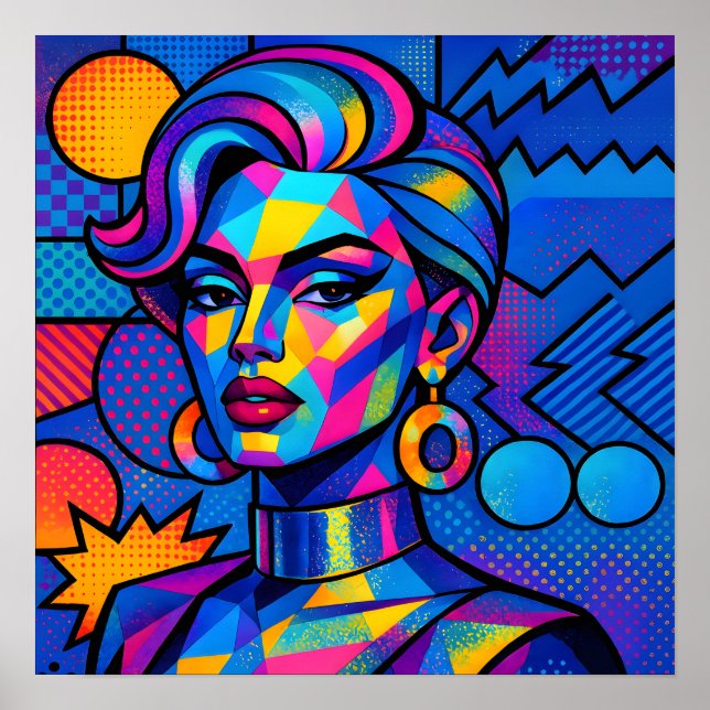 Affiche Abstract Diva - Modern Retro Geometric Pop Art (Devant)