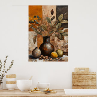 Affiche Abstract Earthy Still Life - Terracotta & Olive
