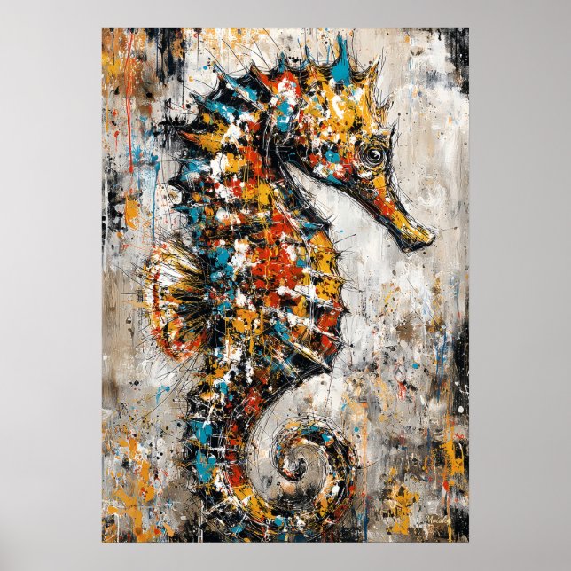 Affiche Abstract Expressionist Seahorse Painting Coastal (Devant)