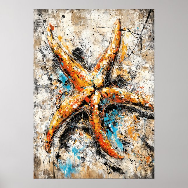 Affiche Abstract Expressionist Starfish Painting Coastal (Devant)