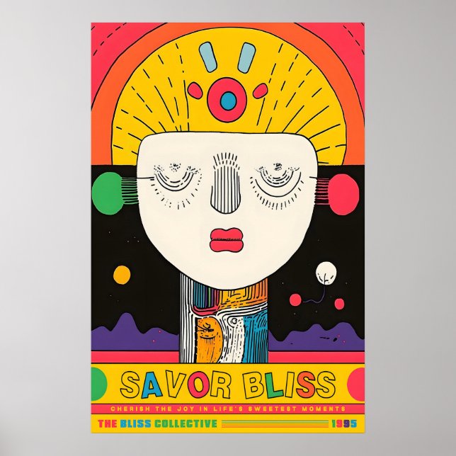 Affiche Abstract Face Art Print Retro Pop Exhibition (Devant)