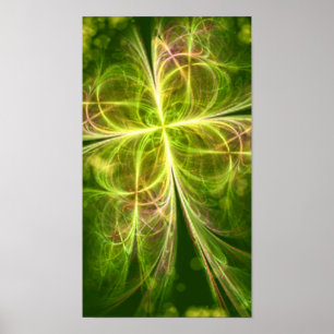 Affiche Abstract Fantasy Four Leaves Green Yellow Clover