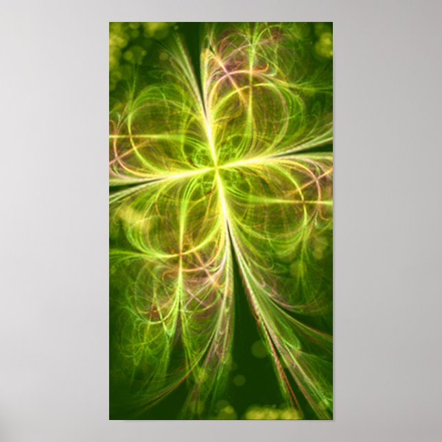 Affiche Abstract Fantasy Four Leaves Green Yellow Clover (Devant)