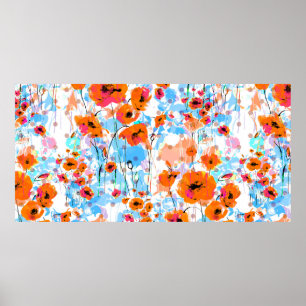Affiche Abstract floral seamless pattern painted by brush 