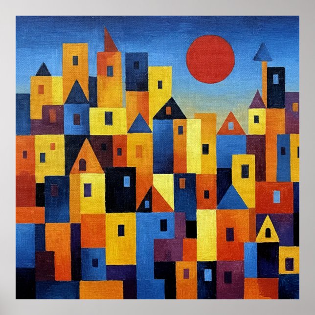 Affiche Abstract Geometric Cityscape Colorful Modern Art  (Devant)