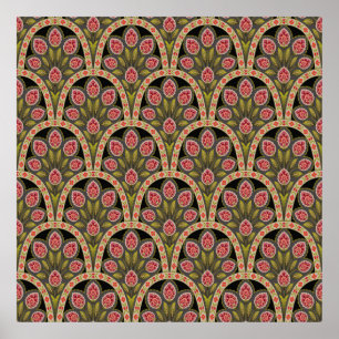 Affiche abstract Geometric mughal motif flower patternart,