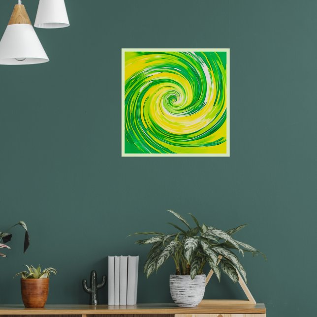Affiche Abstract Green Yellow Spiral Art (Salon 1)