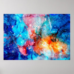 Affiche Abstract hand-made texture. Marbling blue and oran