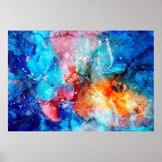 Affiche Abstract hand-made texture. Marbling blue and oran (Devant)