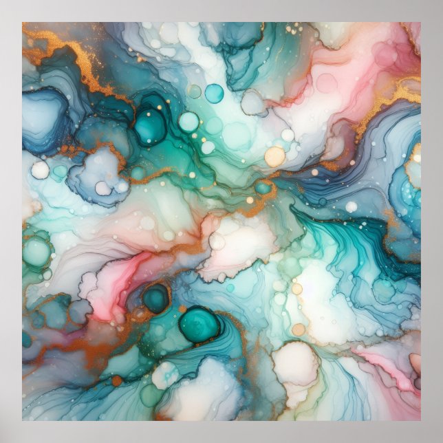 Affiche Abstract in Pink, Teal, Blue, and Gold (Devant)