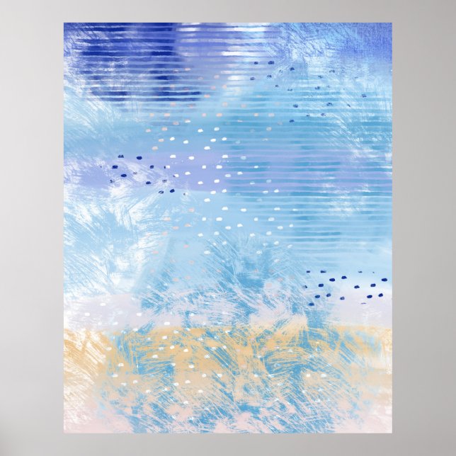 Affiche Abstract Mixed Media Blue Turquoise Yellow (Devant)