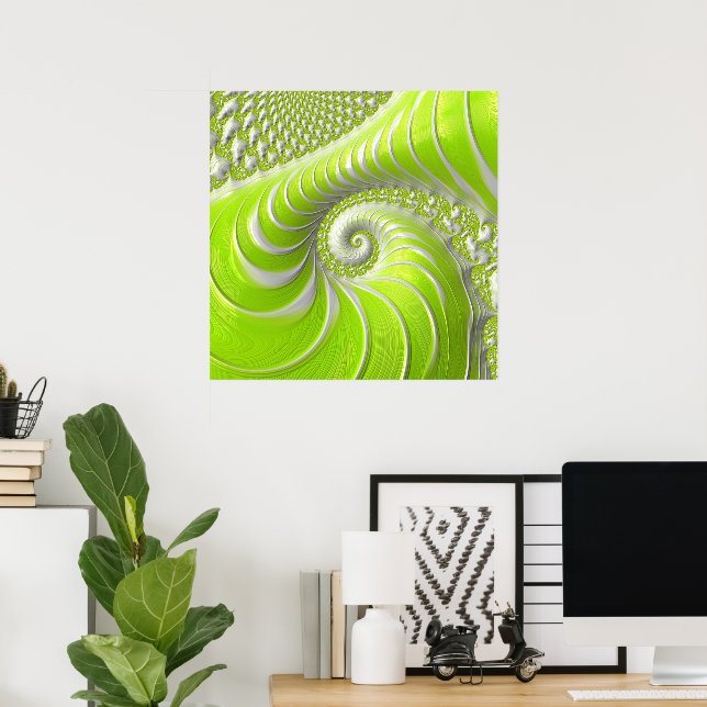 Affiche Abstract Modern Lime Green Spiral Fractal (Bureau à domicile)