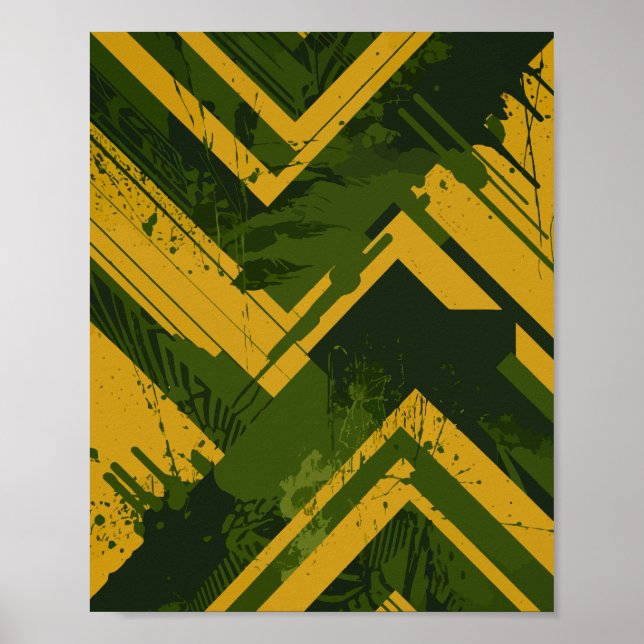 Affiche Abstract Mustard Strikes on Deep Green background (Devant)