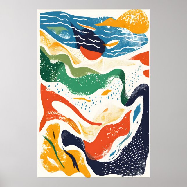 Affiche Abstract Ocean Waves Art Print Matisse Style (Devant)