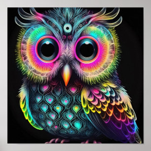 Affiche Abstract Owl in bright neon colors