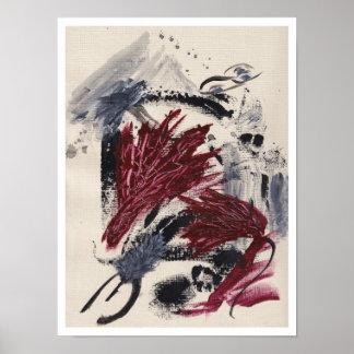 Affiche Abstract painting with layered black, gray, red