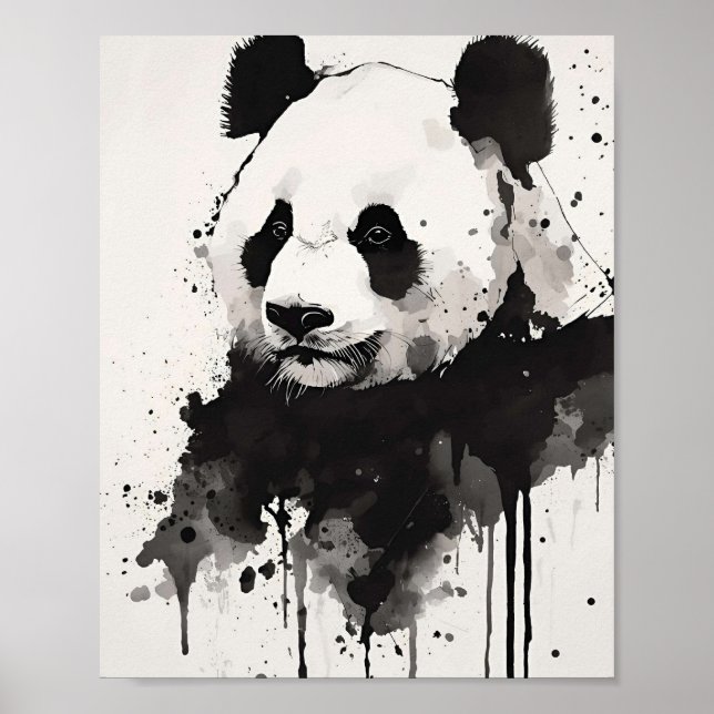 Affiche Abstract Panda Wall Art – Black and White Ink (Devant)