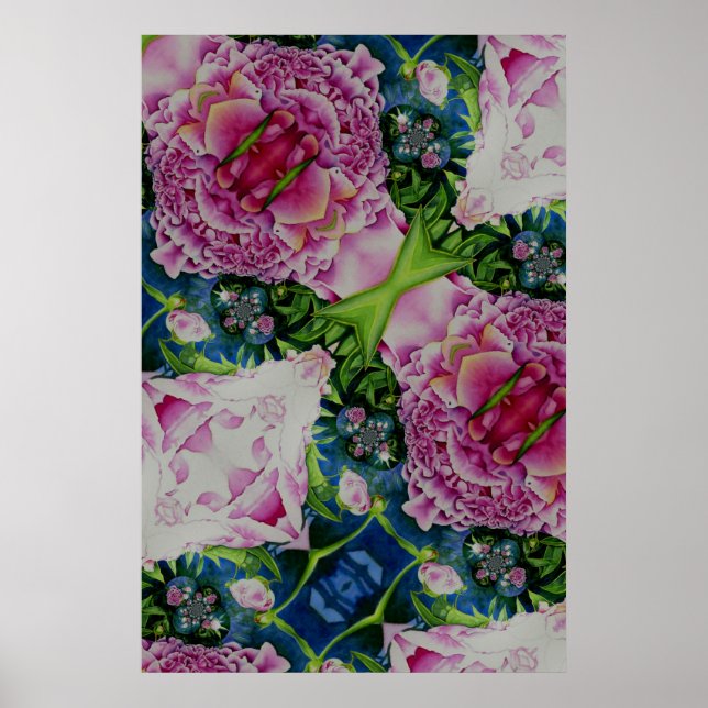 Affiche Abstract peony watercolor painting, boho retro  (Devant)
