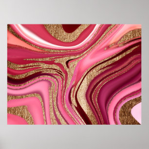 Affiche Abstract pink liquid marble with glitter gold