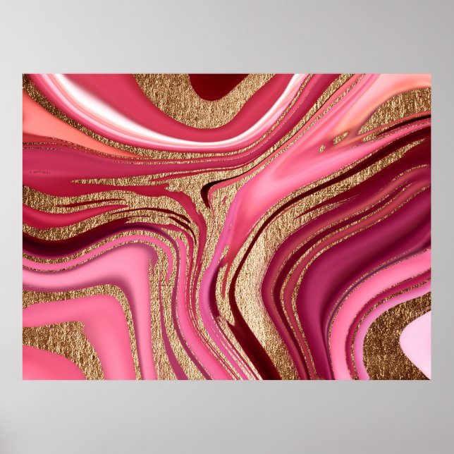 Affiche Abstract pink liquid marble with glitter gold (Devant)