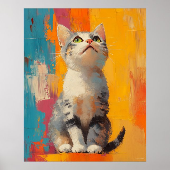 Affiche abstract portrait, color blocks, white hair, moder (Devant)
